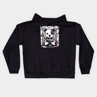 cute Pitbull katana Japanese letters forest bamboo Kids Hoodie